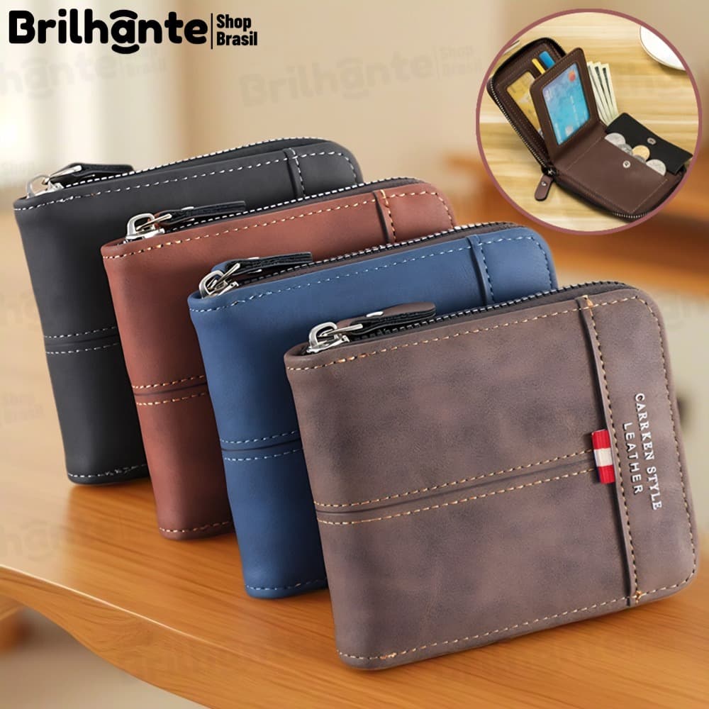 Novo Estilo Carteira de Couro Multifuncional com Zíper e Porta-Cartões de Identidade Lazer Grande Capacidade Carteira