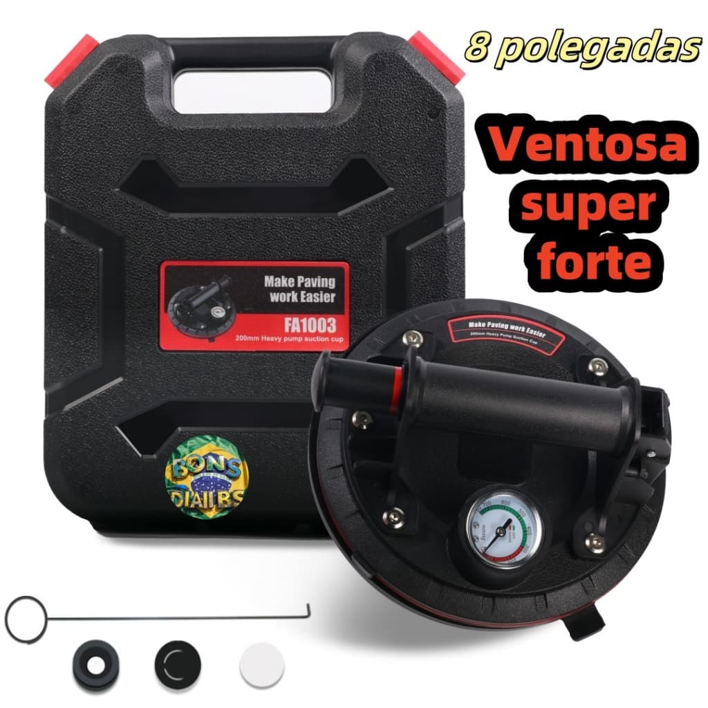 Ventosa Com Manômetro Profissional A Vácuo Segura Até 350kg Com Maleta Profissional Sucção forte