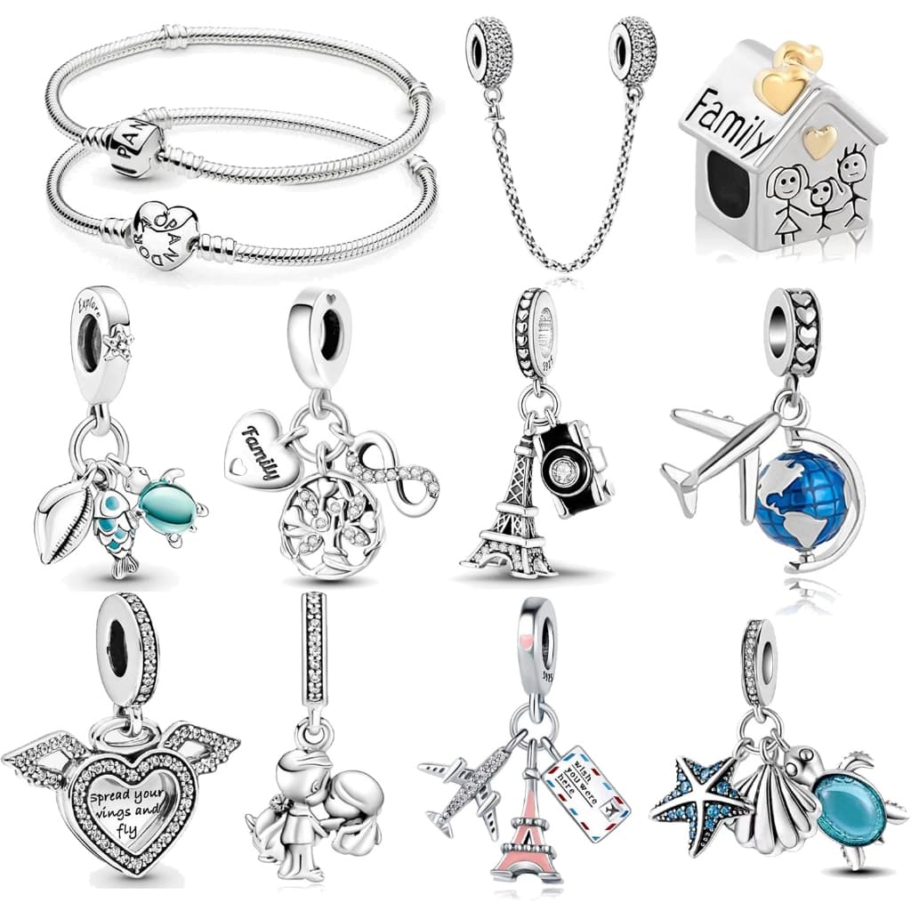 Amuletos Berloque Em Prata 925 Pulseira Com Pendentes Charmes Dangle Pulseiras Coração DIY Charms