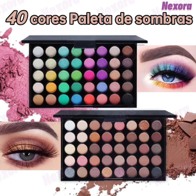 Paleta de Sombras com 40 Cores-Acabamento Matte e Shimmer Alta Pigmentação Efeito Esfumado e Longa Duração Escovar