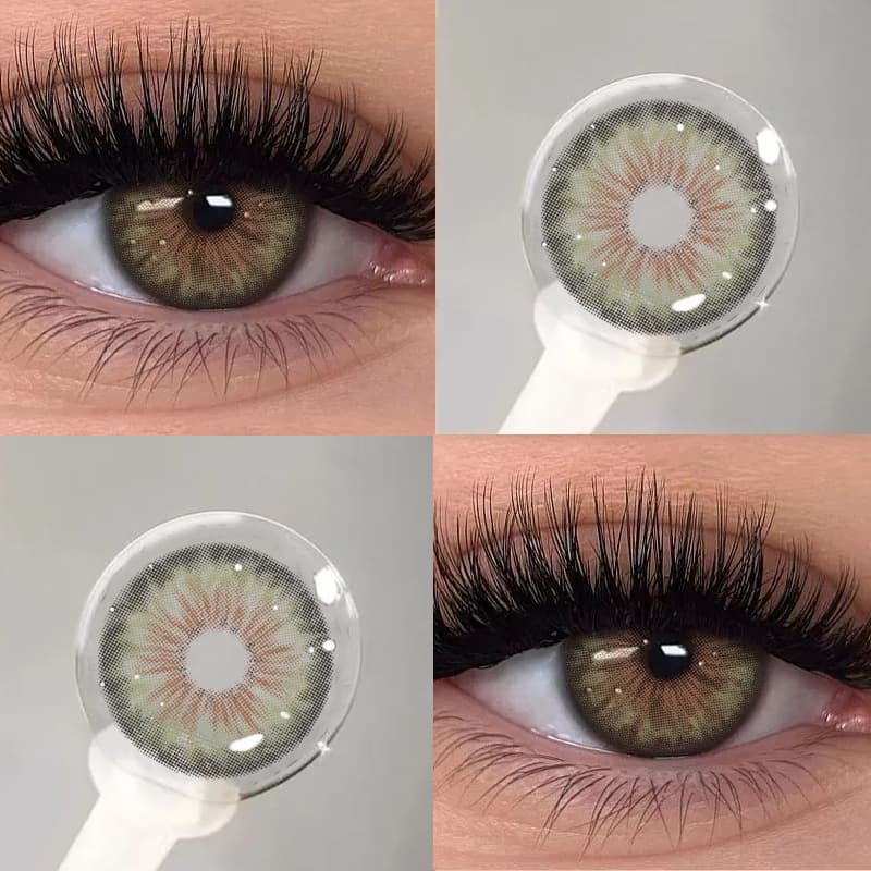 Lentes De Contato Coloridas KSSEYE 2pcs Cleópatra Verde/Marrom/Cinza 14.2MM Anuais Para Miopia Com Graus (0-8.00)