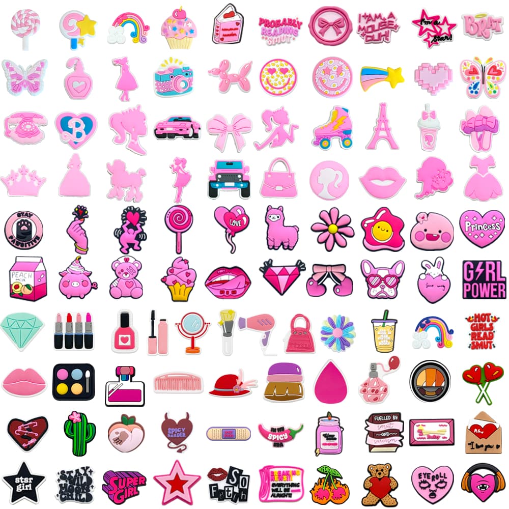 Novidades 100 Estilo Sapato Encantos Decrations Série Rosa Dos Desenhos Animados Sandálias Fivela PVC Acessórios De Botã