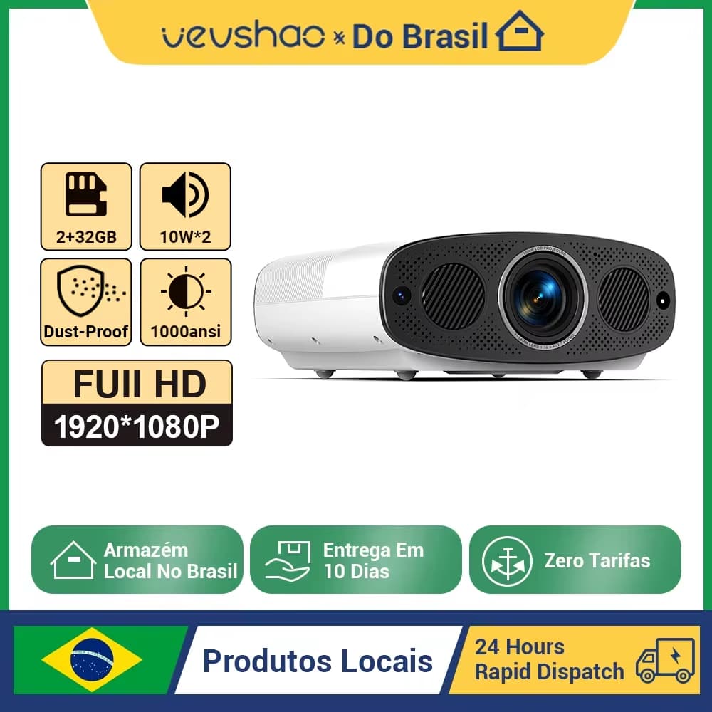 VEVSHAO A22 Full HD 1080P Projetor 4K 1000ANSI Android WiFi Foco Automático 10W * 2 De Home Theater