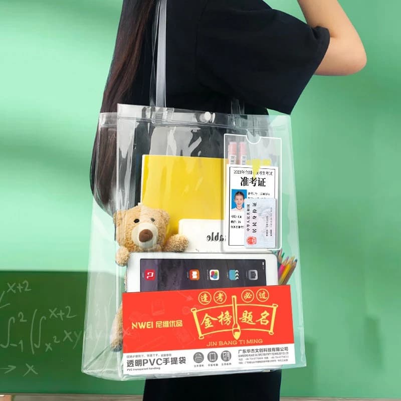 Bolsa de ombro impermeável de PVC de grande capacidade para estudantes/bolsa de armazenamento de livros didáticos