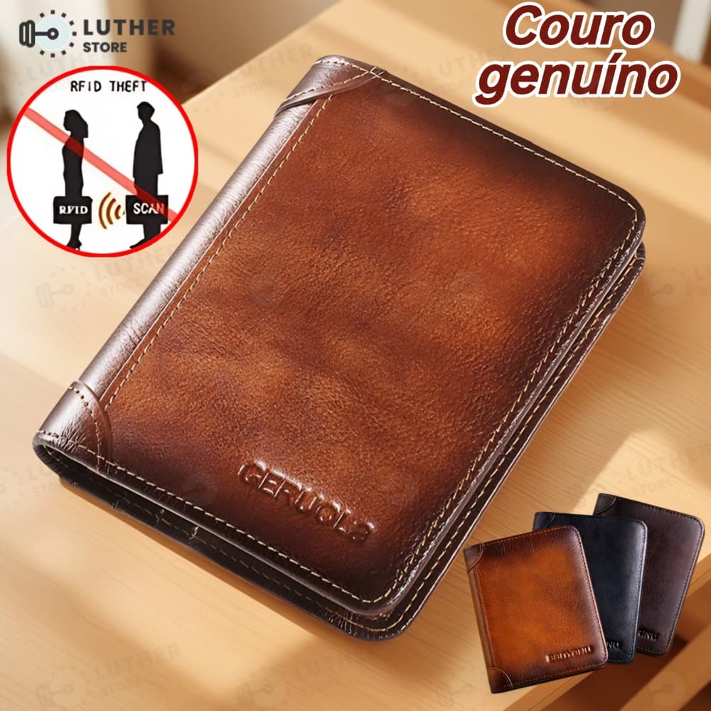 Carteira Antifurto Masculina De Couro Legítimo Vintage De Trifold E Bifold À Escolha