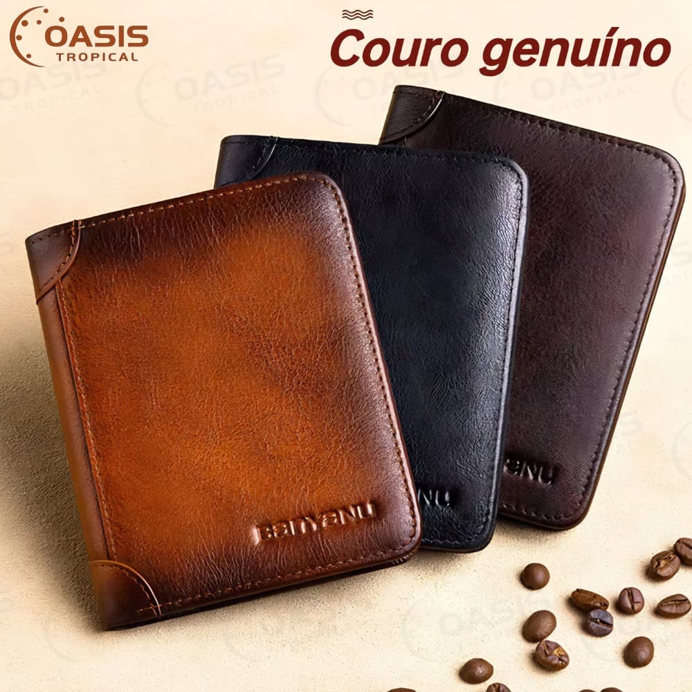 Carteira Antifurto Masculina De Couro Legítimo Vintage De Trifold E Bifold À Escolha