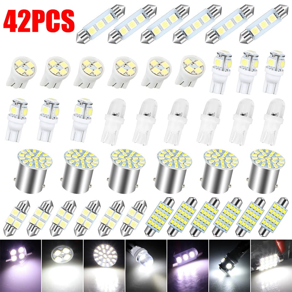 Kit 42PCS T10 de Lâmpada LED para Interior de Carro, Luz de Mapa, Porta, Placa de Licença