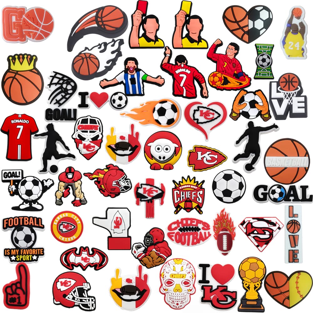 Quente 1 Pçs Bola Esportes Sapato Encantos Dos Desenhos Animados Pino Fivela Aceessories diy Chinelos Decorar Presentes 