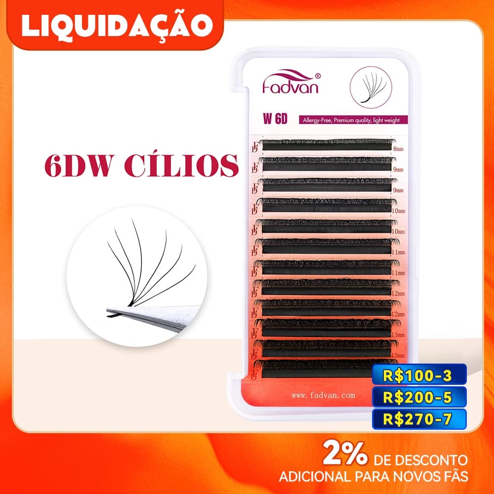 Pestanas Fadvan Real 6D W 0.07 Extensões De C/D/L 8-15mm Profissionais Suaves Naturais