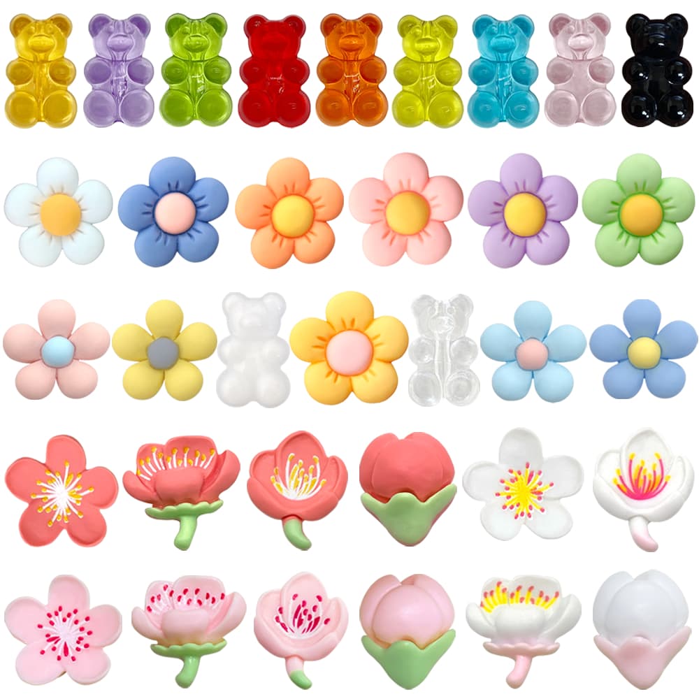 MEIDJ Encantos De Sapato 34 Flores E Padrão De Urso De Cristal Decorações Acessórios De PVC Com Botão