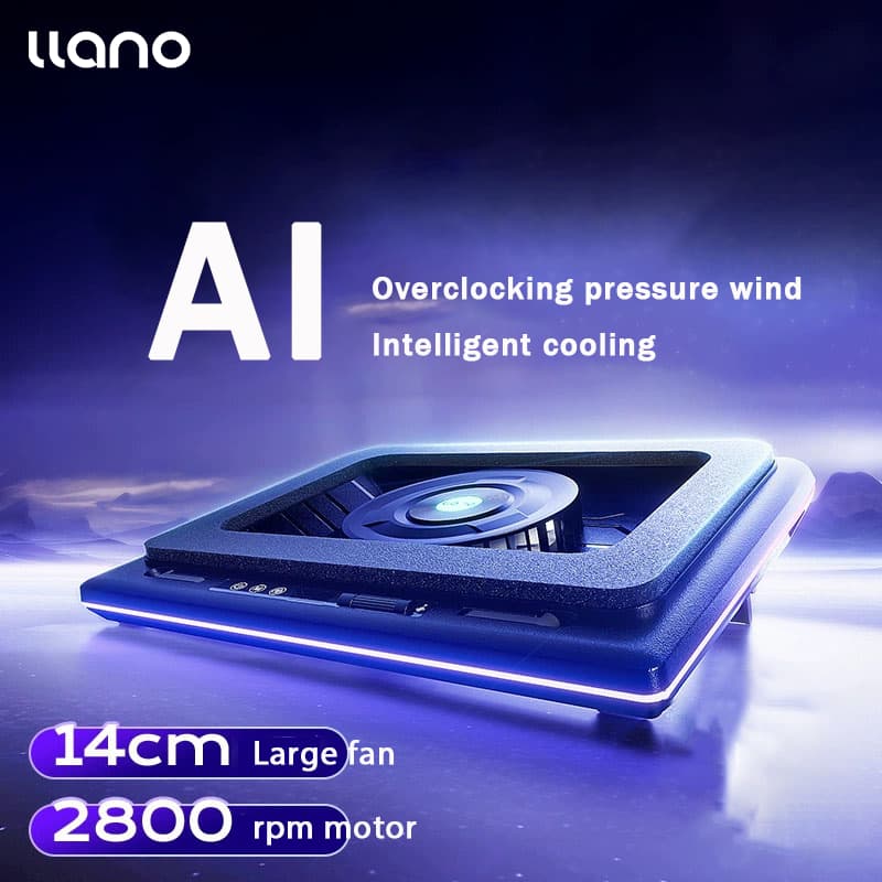 Almofada De Resfriamento Para Laptop Llano V12 Ultra AI Com Controle De Temperatura Inteligente-Iluminação RGB , 2800 Rp