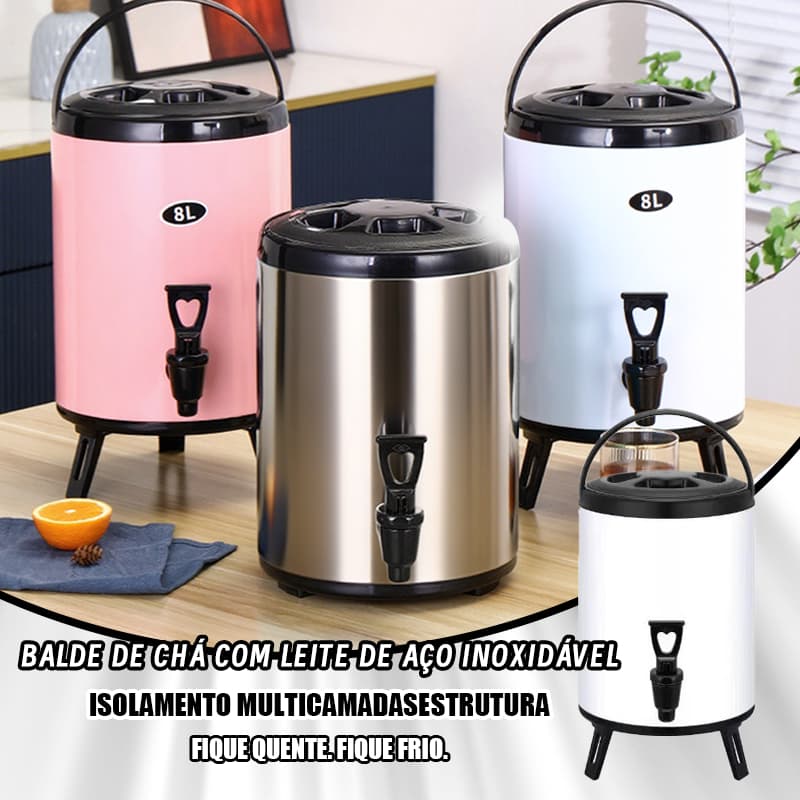 Botijão Garrafa Térmica Botijão Inox 6/8 Litros Torneira Café Chá Leite Tererê