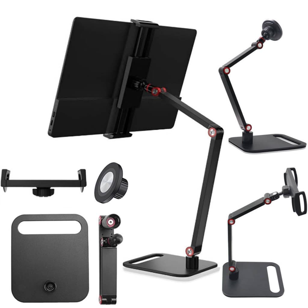 Suporte de Celular Tablet Monitor Portátil para Tela de 4-17” com Braço Articulado Altura Ajustável