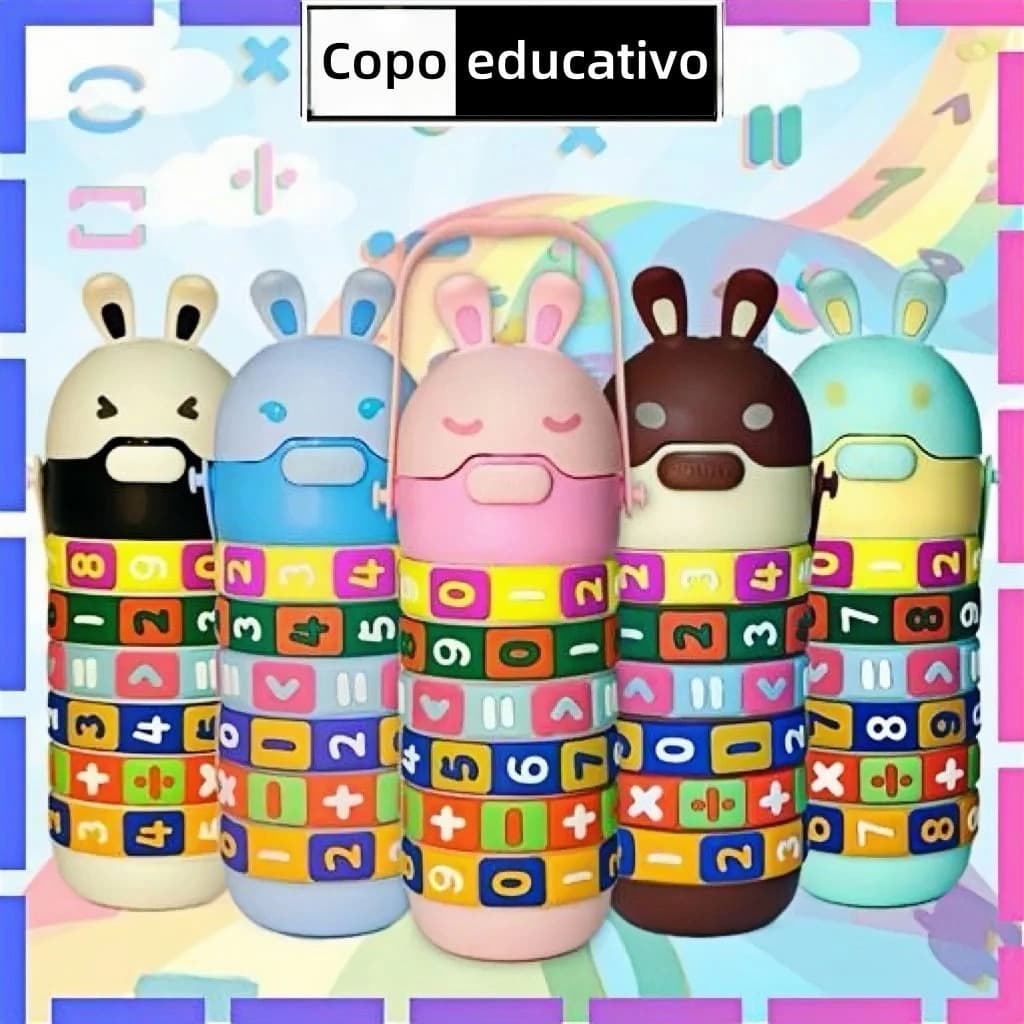 Garrafa Térmica de Água Infantil Interativa Educacional com Cores, Escolar, Tabuada, Números e Contas, Garrafa Interativ