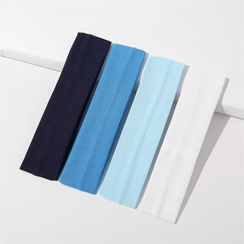 Kit 4 Faixa De Cabelo Headband Elástico Tiara Esportes Ginástica Academia Esportiva Testeira (Série Azul)