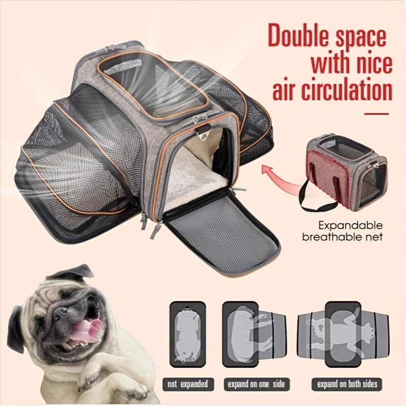 Bolsa Pet Expansível Transporte Viagem Avião Cabine Cachorros e Gatos Cinza