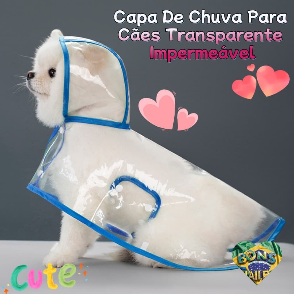 Capa De Chuva Para Cães Transparente Impermeável / Jaqueta Com Capuz Para Animal De Estimação