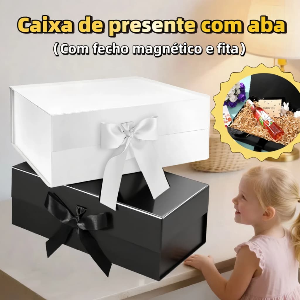 MEDOOSI Caixa Presente Imã/ Magnética Dobrável com Laço Fita Cetim  - Rígida para Joias/Doces/Lembrancinhas