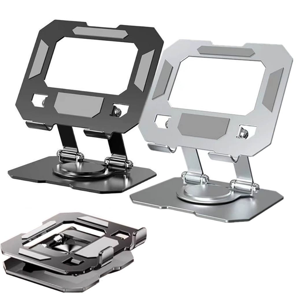 Portátil Suporte de Mesa Para Tablet e Celular 360 Rotativo de Aço Carbono Metal Resistente Dobrável