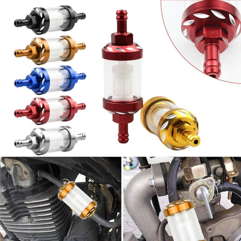 Filtro de Combustível em Alumínio CNC 8mm para Moto | Com Visor de Vidro | Para ATV, Pit Bike, Moto Off-road e Quadricic