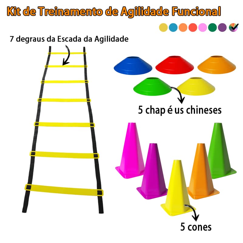Kit Funcional Agilidade 5 Chapéus + 5 Cones e Escada