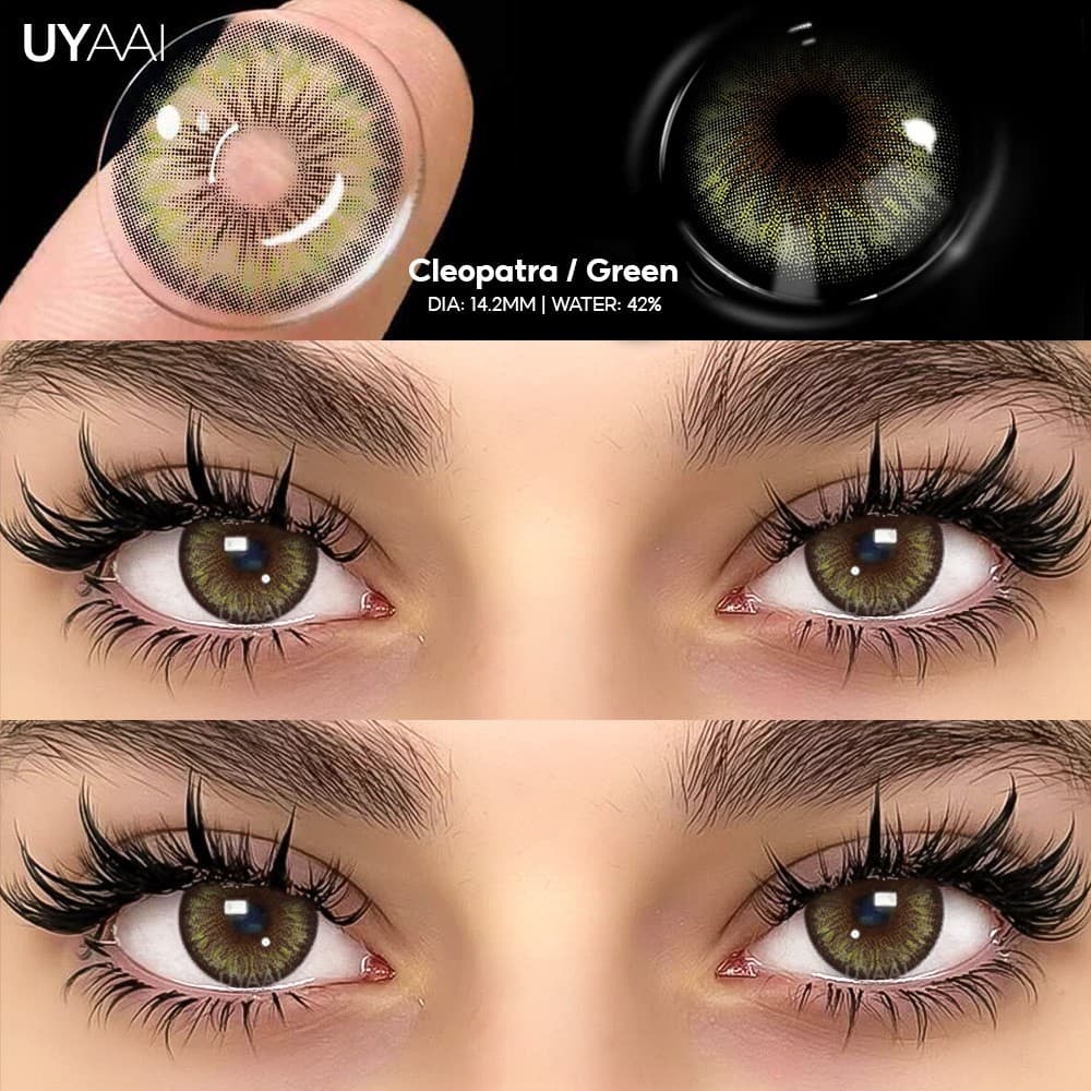 Lente De Contato Colorida Verde Natural UYAAI 1 Par Anual Nova Série Cleópatra 14.0-14.5mm Azul/Marrom/Cinza Para Alunos