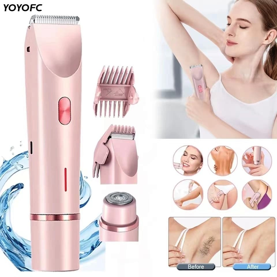 Depilador Elétrico Feminino 2 Em 1 Recarregável À Prova D’água Cabeça Dupla Para Corpo e Biquíni