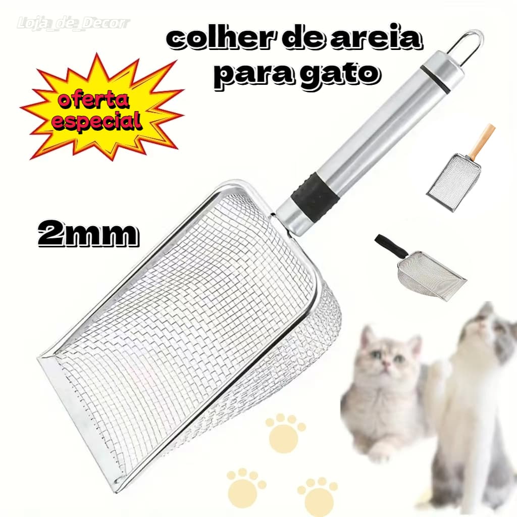 Pá de areia para gatos em aço inoxidável, ferramenta de limpeza para animais de estimação