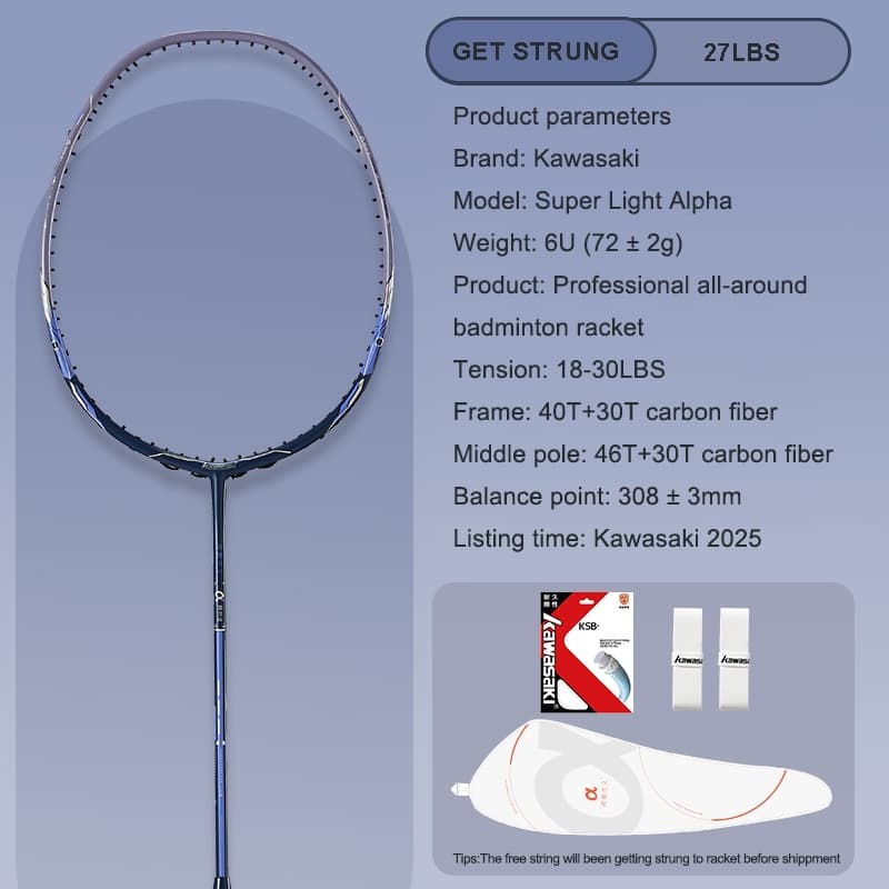 Raquete De Badminton Kawasaki SUPER Light α 6U 6U Totalmente Em Carbono 18-30LBS Ultraleve Profissional Durável