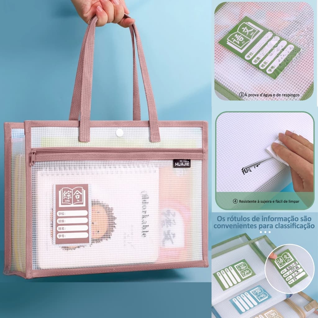 Pasta Portátil Transparente À Prova D'água, Grande Capacidade, Bolsa de Documentos Expandível