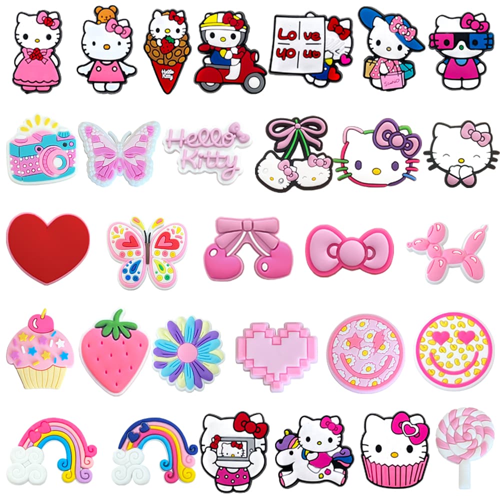 MEIDJ 1 Peça Amuletos De Sapato Decrations Desenho Animado Rosa Arco Sandálias Fivela Botão De Acessórios De PVC