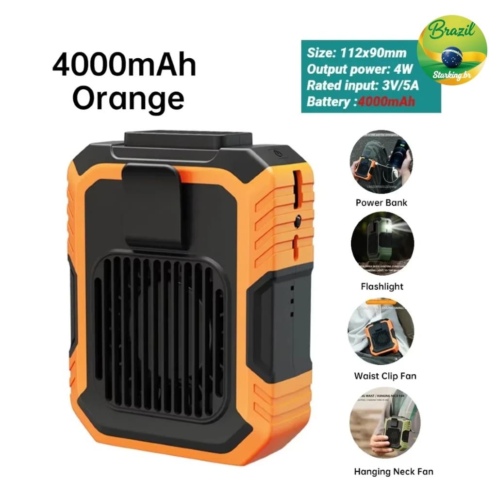 Mini Ventilador Portátil USB, 3 Velocidade Air Cooler, De Cintura 4000mAh Pescoço Pendurado e Carregador