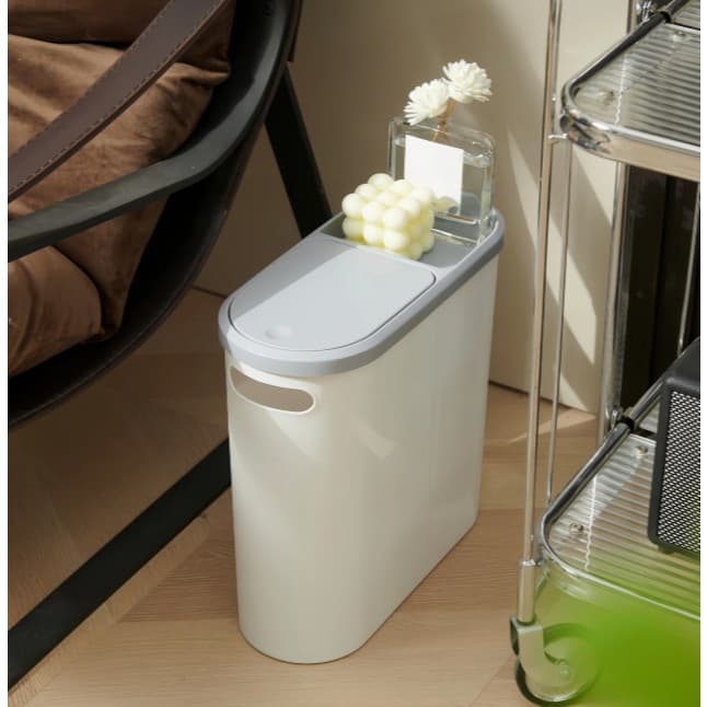 haosin Lixeira Estreita 10L c/ Tampa por Pressão | Plástico Polido p/ Banheiro, Quarto e Cozinha