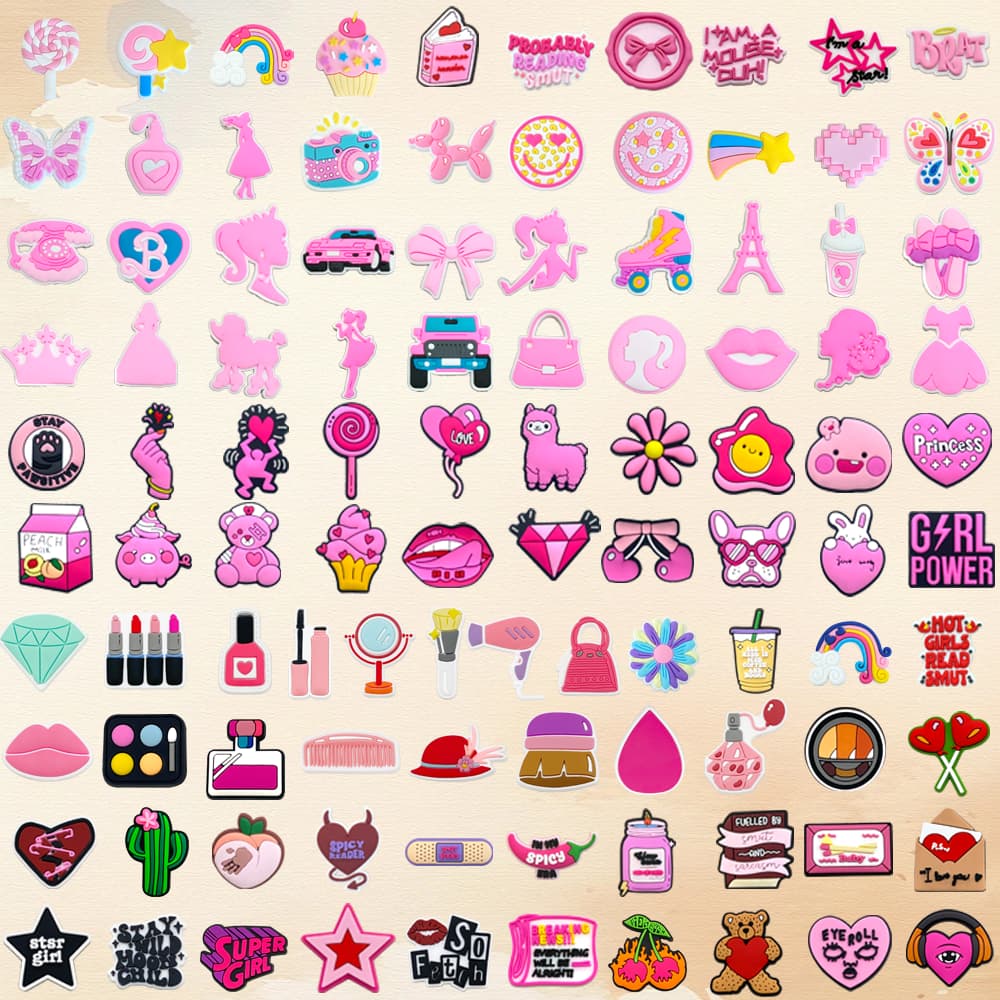 Novidades 100 Estilo Sapato Encantos Decrations Série Rosa Dos Desenhos Animados Sandálias Fivela PVC Acessórios De Botã