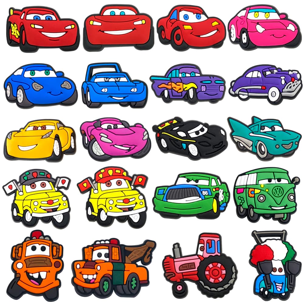 MEIDJ Encantos Para Sapatos 20 Carros De Desenho Animado Padrão Decorações Acessórios De PVC Com Botão