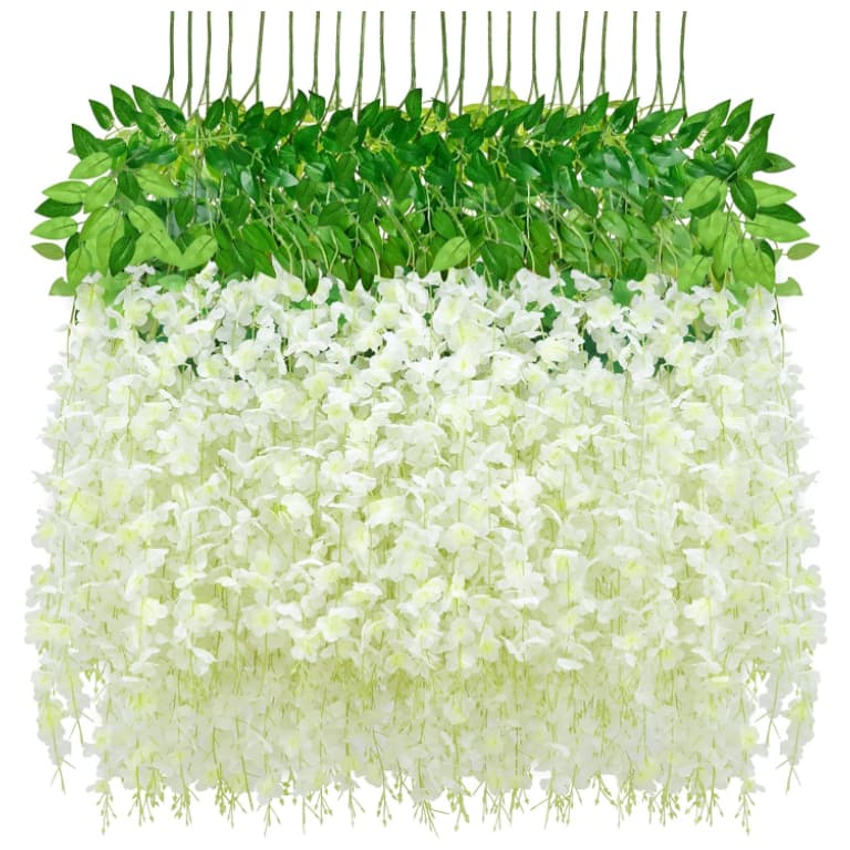 Kit 12 Ramos Flor Cerejeira Artificial Grande Pendente Corrente Galhos Decoração Cores Rosa e Branco