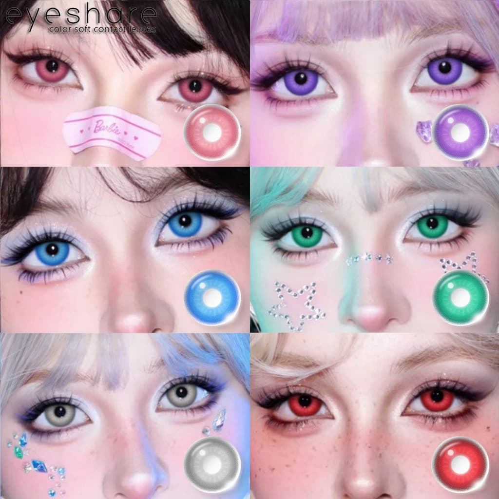 EYESHARE NEBULA Lente De Contato Cinza/Azul/Vermelho/Verde/Rosa/Roxo 1 Par 14.0 Mm Cor Natural Mini Macia Anual