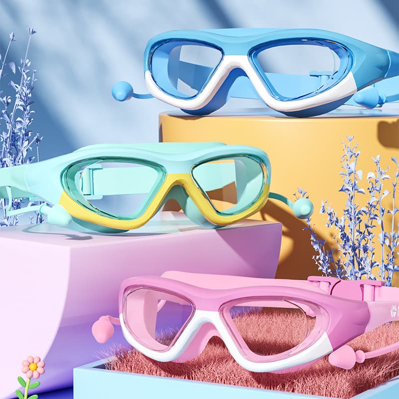 Óculos de Natação Infantil com Protetor de Orelha - À Prova d'Água, Antiembaçante e HD para Meninos e Meninas