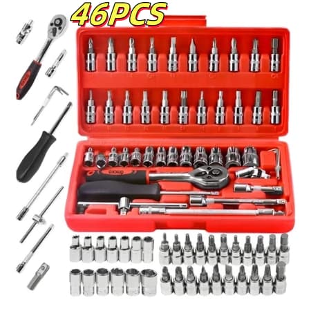 Kit De Ferramentas 46/9 Peças Jogo De Soquetes Chave Catraca Reversível Com Maleta Jogo De Ferramentas