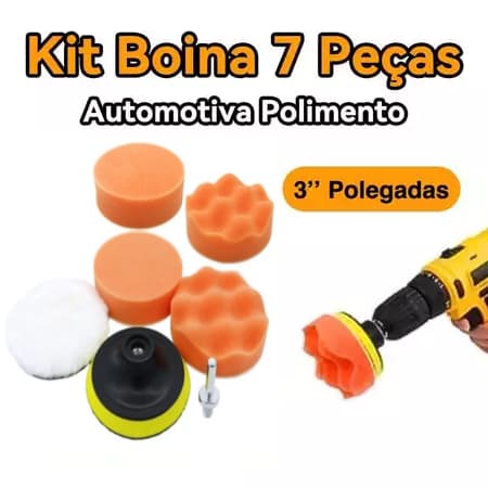 Kit Boina Automotiva Polimento 3 Pol 7 Peças Espuma e Lã Com Suporte Para Furadeira e Parafusadeira