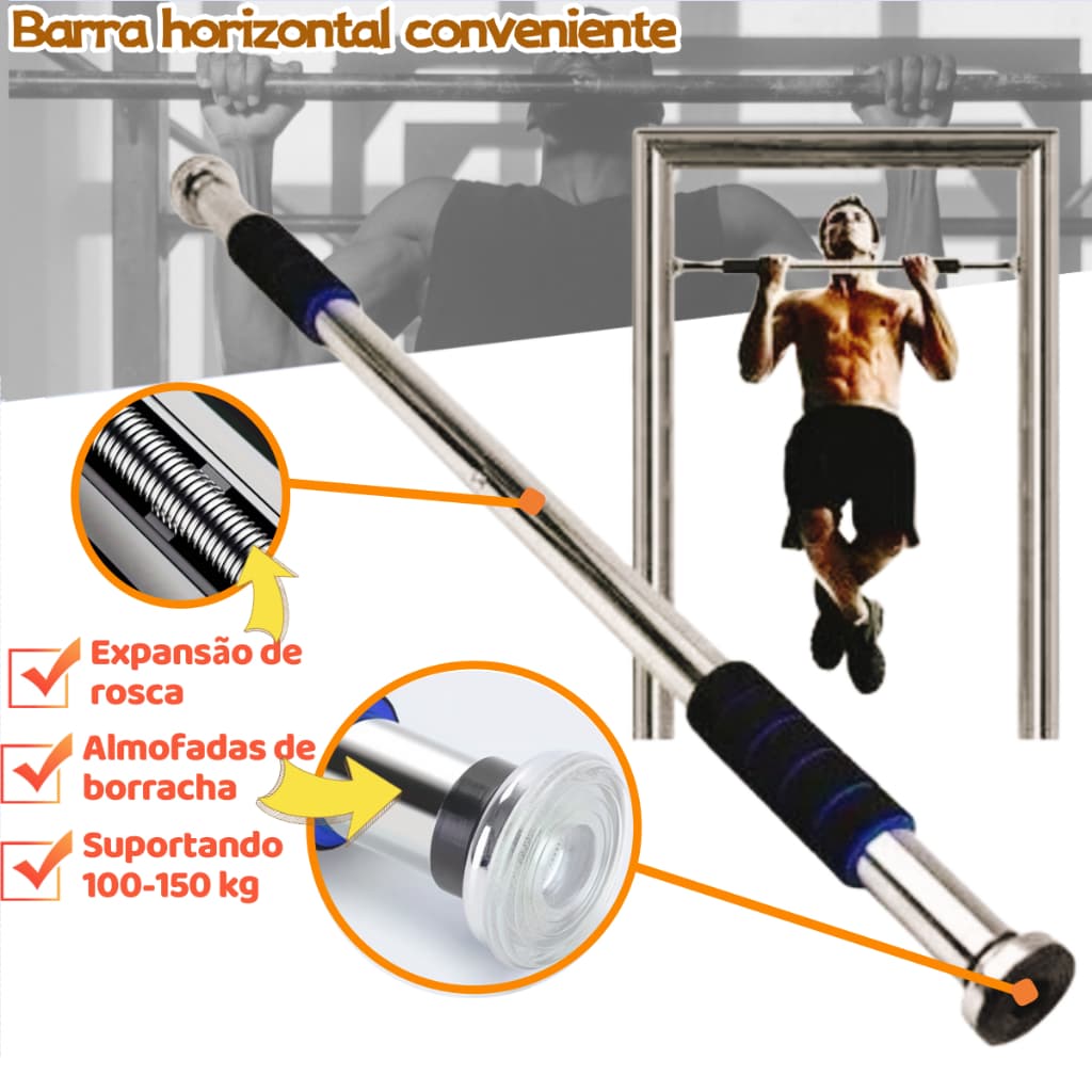 Barra Fixa Flexão Porta Apoio Regulável 64 a 100 Cm, com apoios de braços, pode suportar até 150 kg