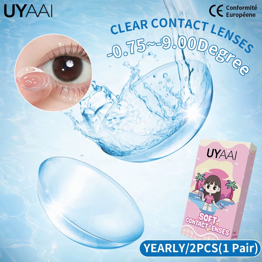 Lente Classificada UYAAI 1 Par De Lentes De Contato Transparentes Para Uso Anual Óculos De Miopia Estudantes Dioptria Co