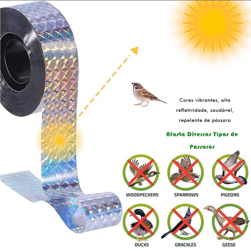 Fita Assusta Pombo Reflexivo Colorido Som visual Repelente De Vento Pássaros Plantas Pombos Pardal