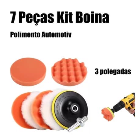 7 Peças Kit Boina Polimento Automotivo Espuma e Lã 3 Polegadas para Furadeira e Parafusadeira