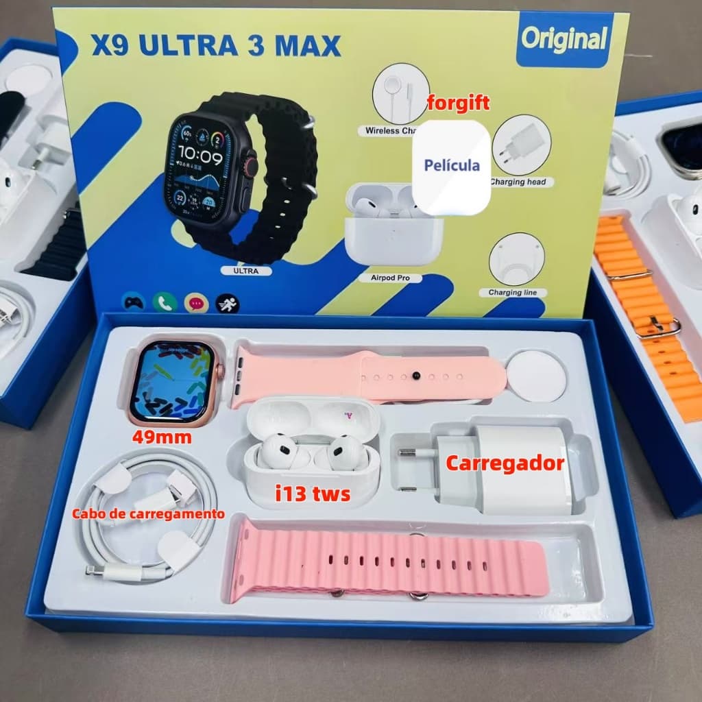 Com Carregador À Prova De Alto-Falante 7 Em 1 X9 Ultra3 Max Smartwatch TWS Fone De Ouvido Para Telefone Dois Sete 2.02 P