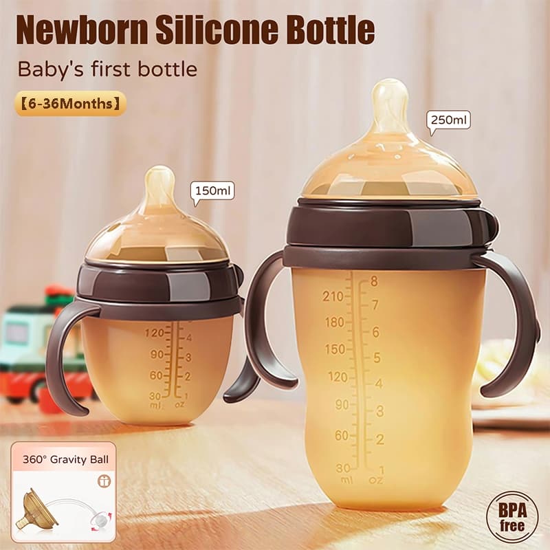 Mamadeira de Silicone Nano para bebê, mamadeira de 150/240ml de diâmetro largo de 7 cm, bola de gravidade 360°Garrafa de