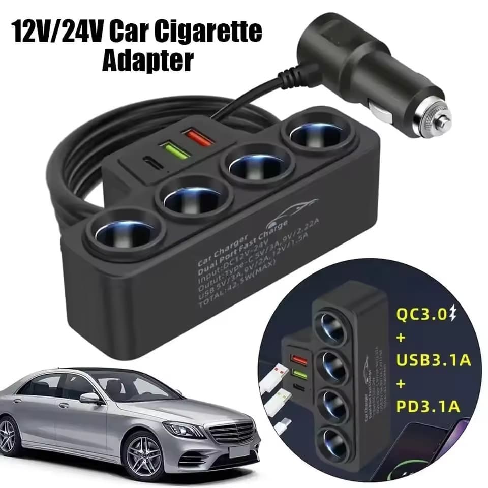 Adaptador De Isqueiro De Carro 12V/24V , Novo Carregador De 4 Soquetes 3.1A , USB , Acessórios Para , Porta 120W