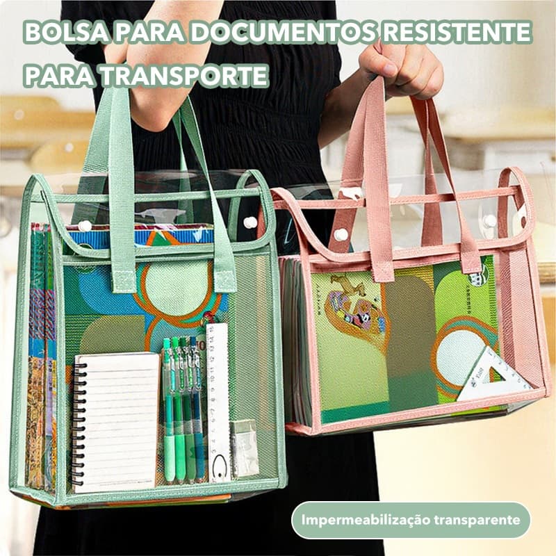 Pasta Portátil Transparente À Prova D'água, Grande Capacidade, Bolsa de Documentos Expandível