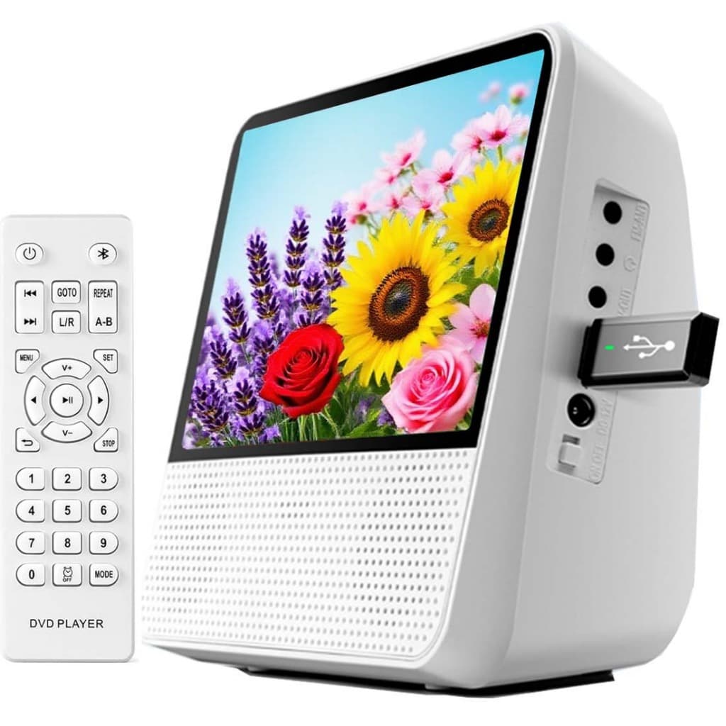 Leitor de DVD CD Hi-Fi Bluetooth 7'' Tela HD 1024,  Sincronização de TV, 9,8" Portátil Recarregável