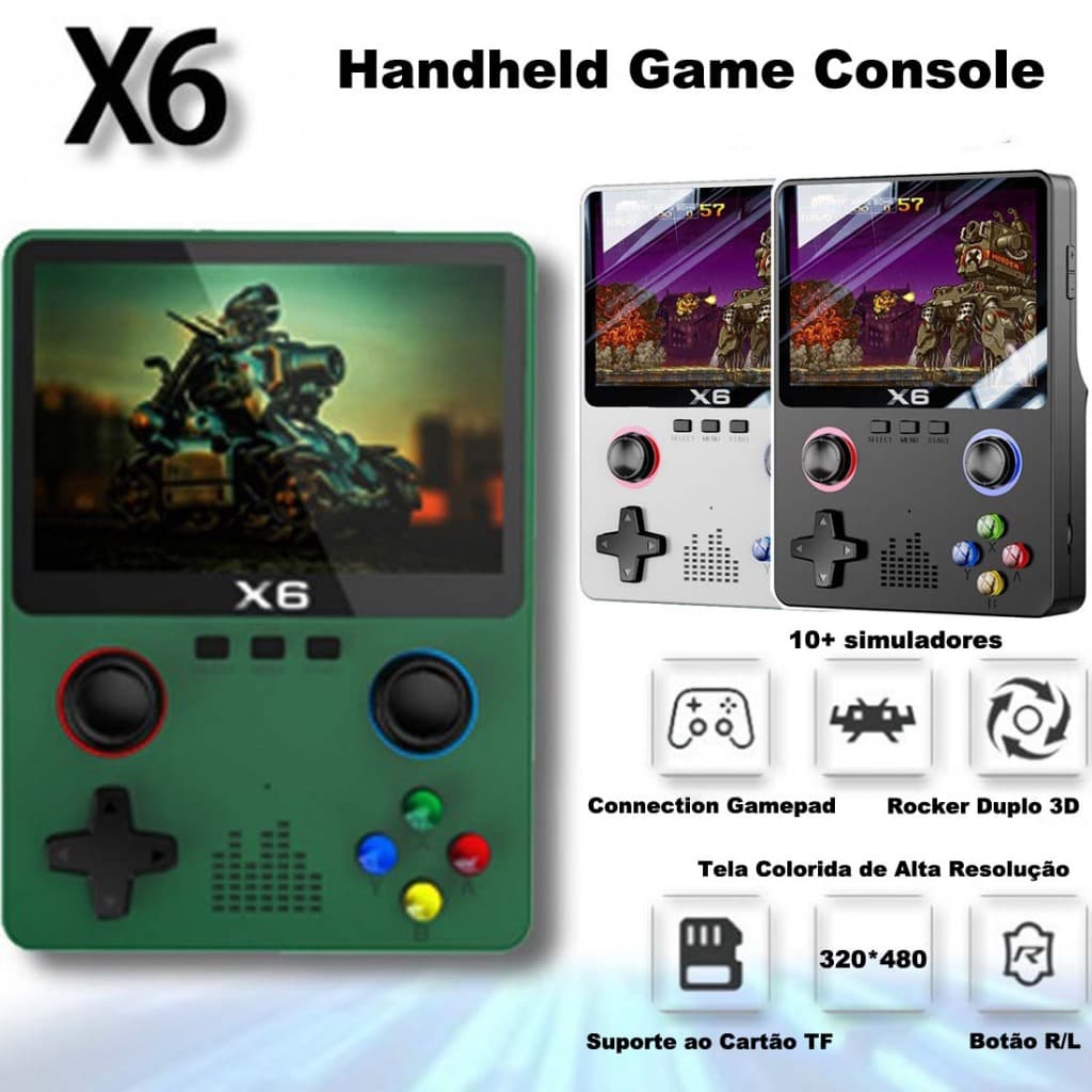 X6 Console De Vídeo Game Retro Portátil 3.5” Tela 15000 + Jogos Clássicos, 64GB